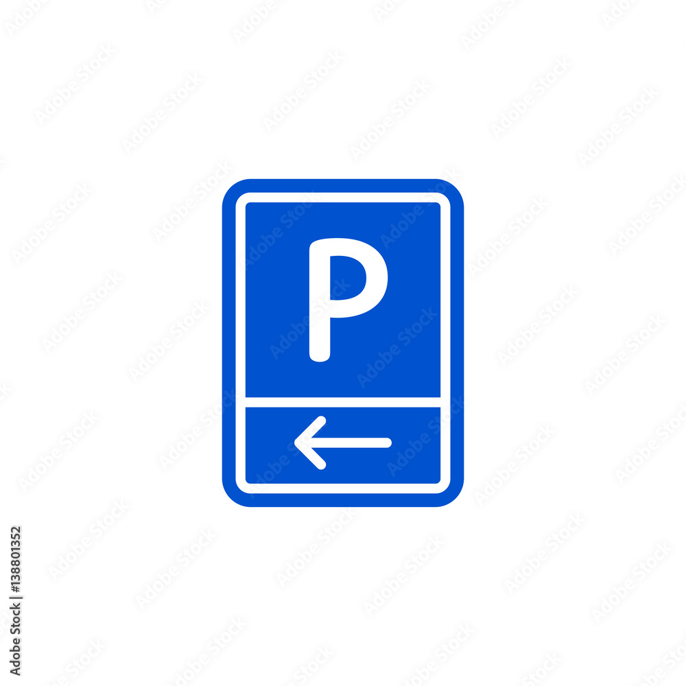 Parking zone to left roadsign isolated on white background vector illustration. Car parking regulation symbol, traffic sign, road information and help, roadway auto service icon Parking zone to left roadsign isolated on white background vector illustration. Car parking regulation symbol, traffic sign, road information and help, roadway auto service icon