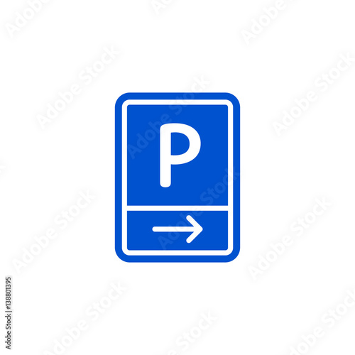Parking zone to right roadsign isolated on white background vector illustration. Car parking regulation symbol, traffic sign, road information and help, roadway auto service icon