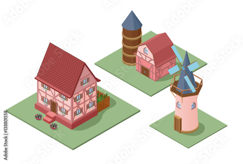 Isometric Farm Buildings Set