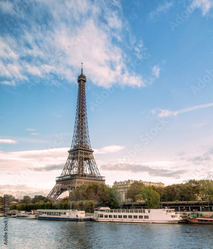 Beautiful landmark eiffel tower on seine river in paris © Mumemories