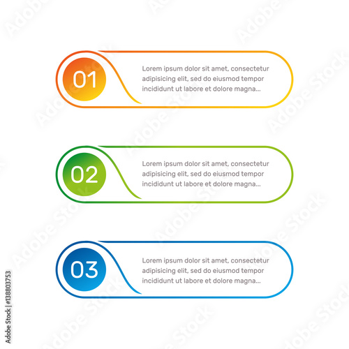 Infographic round shape colorful numbers from 1 to 3 and text columns vector illustration.