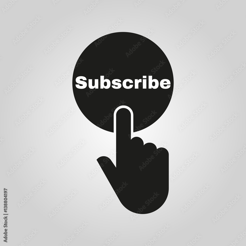 Hand pressing a button with the text SUBSCRIBE icon. Sign symbol. Flat design. Stock - Vector illustration Hand pressing a button with the text SUBSCRIBE icon. Sign symbol. Flat design. Stock - Vector illustration