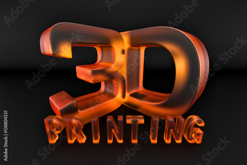 orange glass 3d printing logo on a black background. 3D rendering
