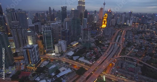 Highway Intersection in Kuala Lumpur City Center, Aerial Tilt Shot

