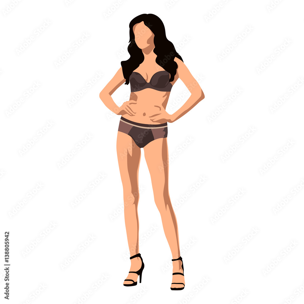 Sexy slim brunette woman in brown lingerie standing with hands on her hips, vector illustration Sexy slim brunette woman in brown lingerie standing with hands on her hips, vector illustration