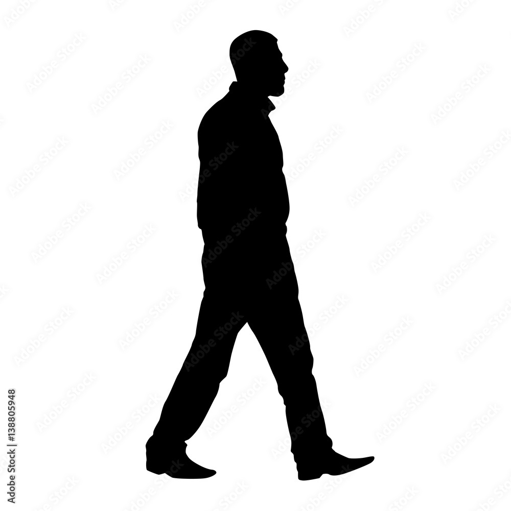 Adult male walking, side view, profile. Vector silhouette