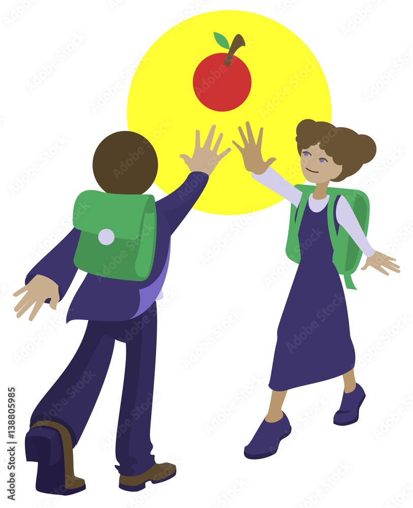 Children students are drawn to knowledge red apple Children students are drawn to knowledge red apple