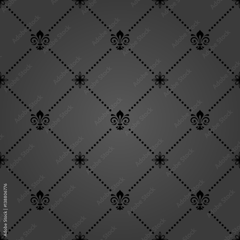 Naklejka premium Seamless vector pattern. Modern geometric ornament with royal lilies. Classic vintage background