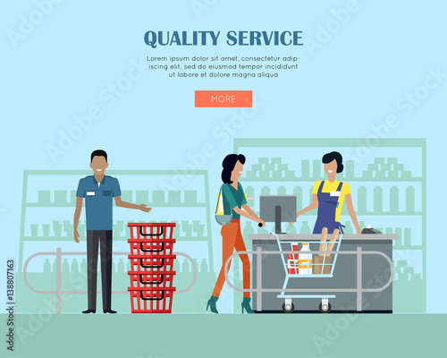 Quality Service in Supermarket Concept Banner. 