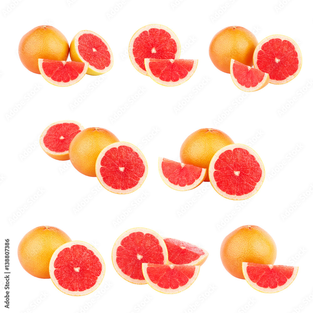 Set of different variations of red grapefruits Set of different variations of red grapefruits