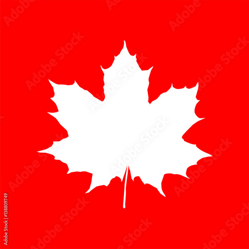Maple leaf silhouette on red backdrop. Element for your design project.