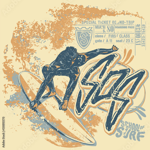 Surfer with ticket graphics