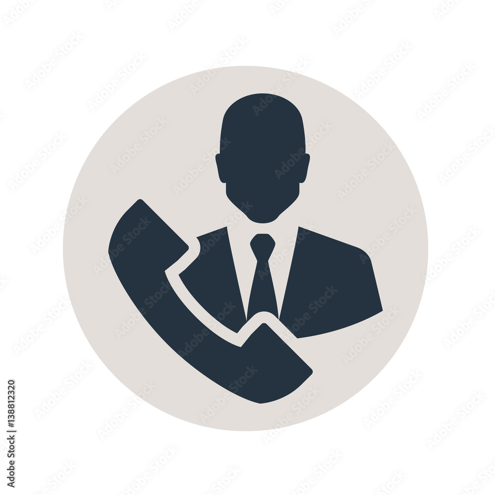 Icono plano hombre de negocios telefono en circulo gris Icono plano hombre de negocios telefono en circulo gris