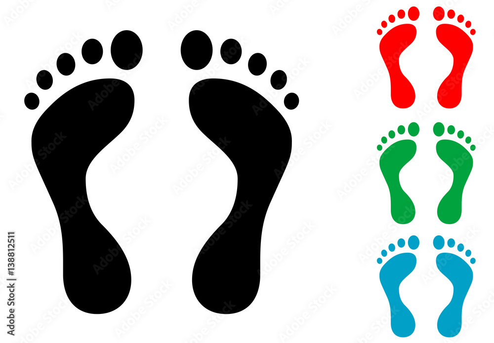 Icono plano huellas de pies varios colores Icono plano huellas de pies varios colores