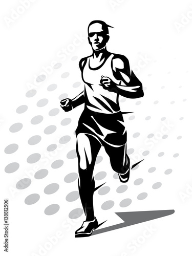 running man vector symbol, outlined stylized silhouette, sport and activity concept
