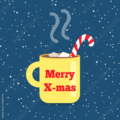 Merry Christmas Yellow Cup with Striped Straw photo
