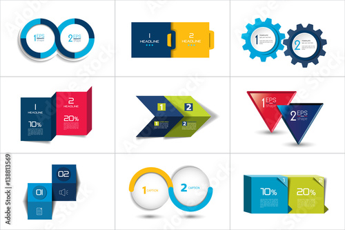 Two elements banner. 2 steps design, chart, infographic, step by step number option, layout.