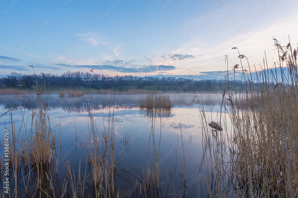 Fototapeta premium Misty morning at the lake