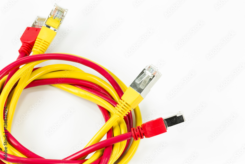 red and yellow patch cables with RJ45 connector