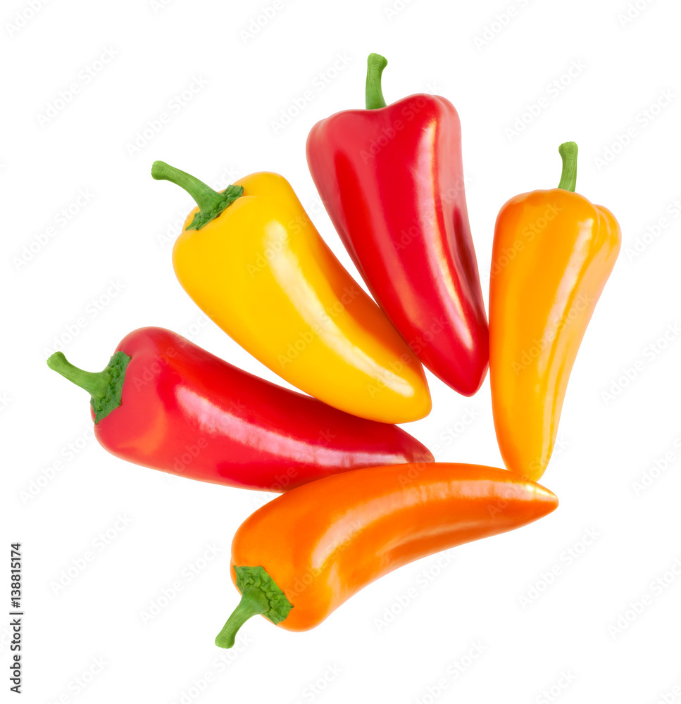 multicolored sweet peppers isolated on white background multicolored sweet peppers isolated on white background