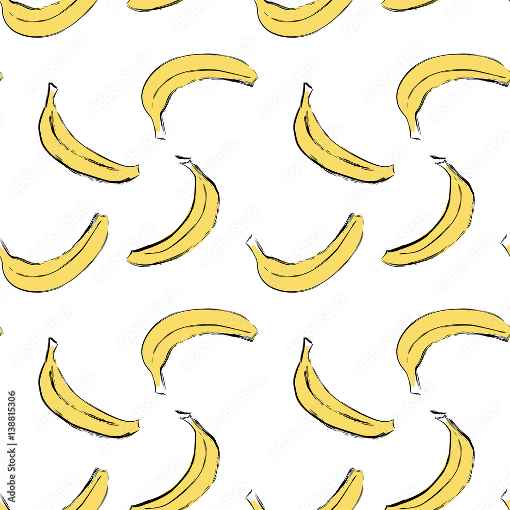 Seamless pattern with cute banana painted with watercolor grunge brushes. Vector sketch illustration Seamless pattern with cute banana painted with watercolor grunge brushes. Vector sketch illustration