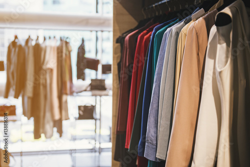 Women clothes on racks in a boutique store