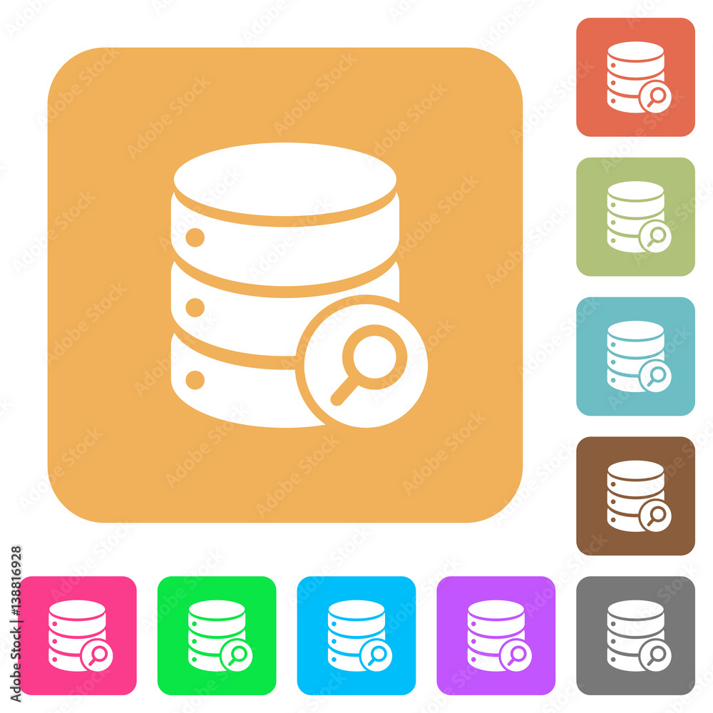Database search rounded square flat icons Database search rounded square flat icons