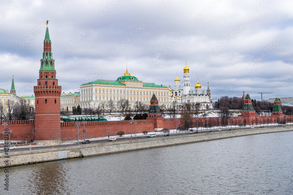 View of Kremlin and Moskva river from Bolshoy Kamenny Bridge (Greater Stone Bridge), Moscow  , Russia