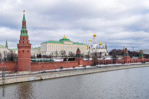 View of Kremlin and Moskva river from Bolshoy Kamenny Bridge (Greater Stone Bridge), Moscow , Russia