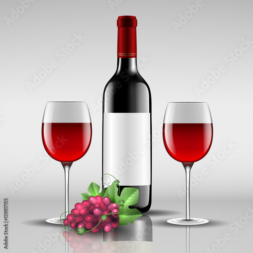 bottle of red wine with glass