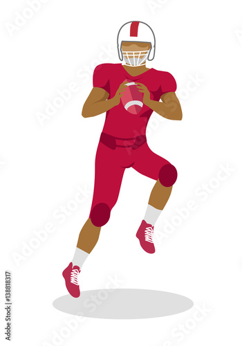 American Football Player in Equipment with Ball
