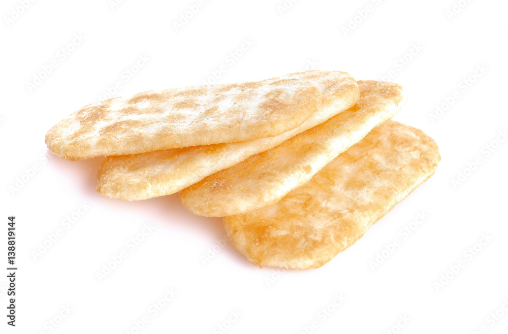Japanese rice crackers on a white background Japanese rice crackers on a white background
