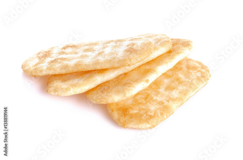 Japanese rice crackers on a white background