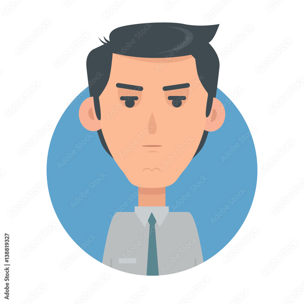Man Face Emotive Vector Icon in Flat Style  