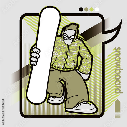 Mimetic snowboarder inside speech bubble