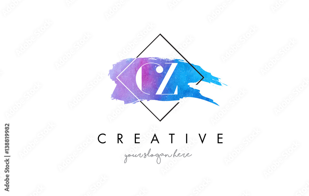 CZ Artistic Watercolor Letter Brush Logo. - obrazy, fototapety, plakaty 