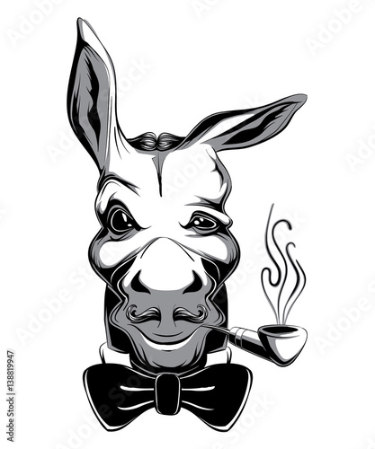 Glamorous Victorian Style Cartoon Snobbish Fashion Funny Donkey Club Emblem