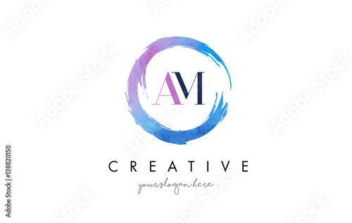 AM Letter Logo Circular Purple Splash Brush Concept.