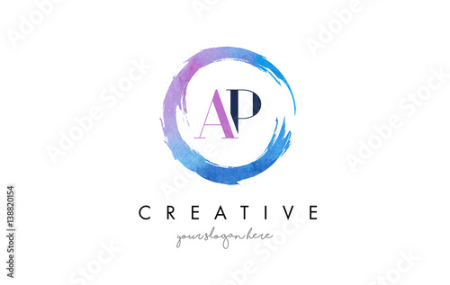 AP Letter Logo Circular Purple Splash Brush Concept.