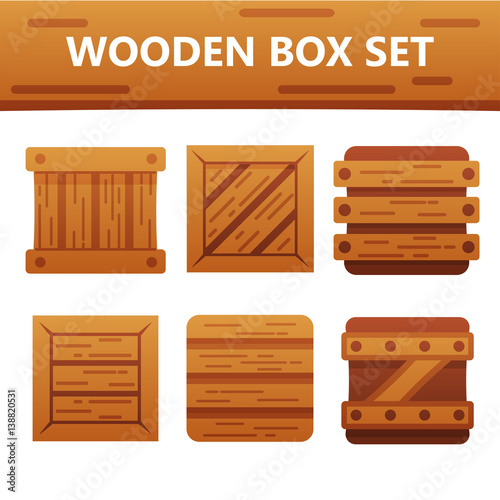 Colorful wooden box set. Bright and stylish elements for your design.