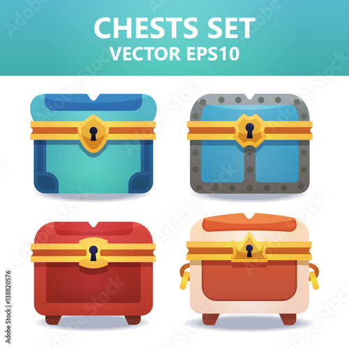 Colorful vector chests set. Assets set for game design and web application.