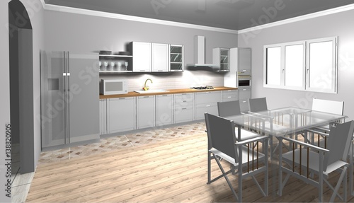 kitchen 3D rendering interior design