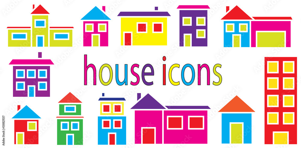 Set of houses icons vector isolated in white background.