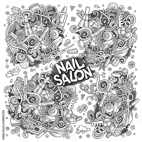 Vector cartoon doodle set of Nail salon designs © balabolka