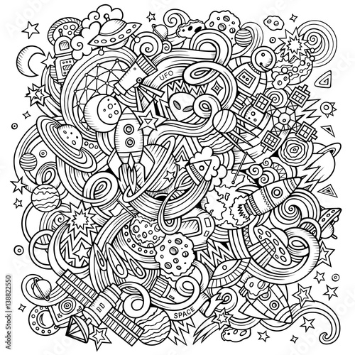 Cartoon hand-drawn doodles Space illustration