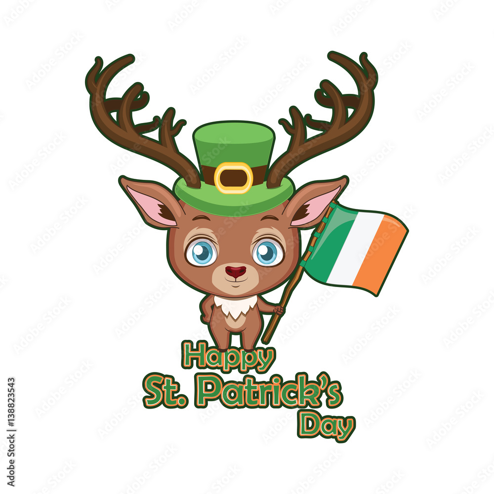 Red deer ( symbolic animal of Ireland ) and greeting with outline Red deer ( symbolic animal of Ireland ) and greeting with outline