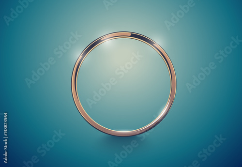 Abstract luxury golden ring. Vector light vintage effect background. Round frame on deep volume turquoise. Space for your message or logo