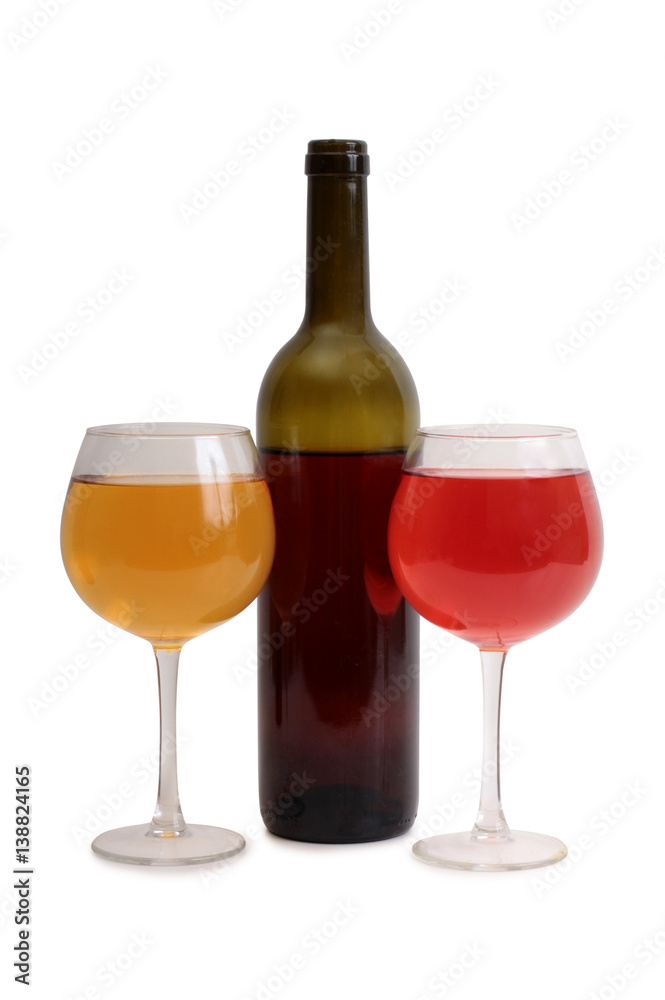 Glass and bottle wine on white background Glass and bottle wine on white background