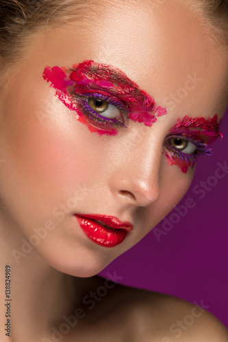 Beauty woman face closeup isolated on black background. Beautiful