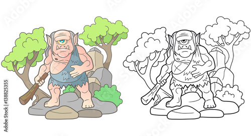 Foto cartoon cyclops with a club in his hand